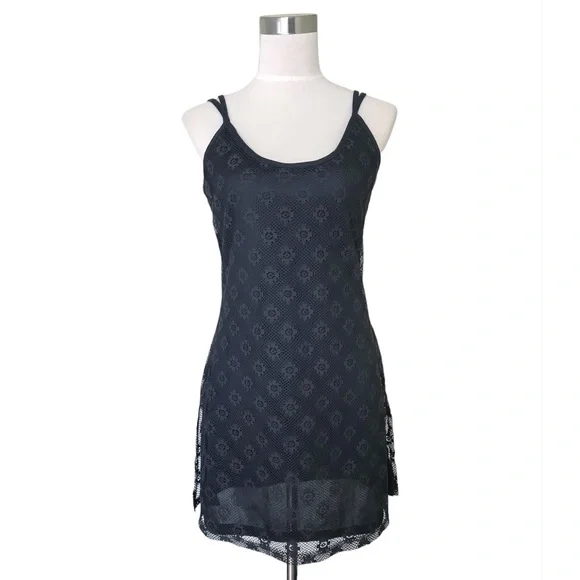 Vintage | Dresses | Vintage 8s 90s Daisy Lace Mini Dress Swim Coverup  Sleeveless Black M | Poshmark